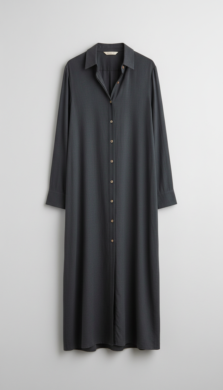 Deep Charcoal Button-Down Dress