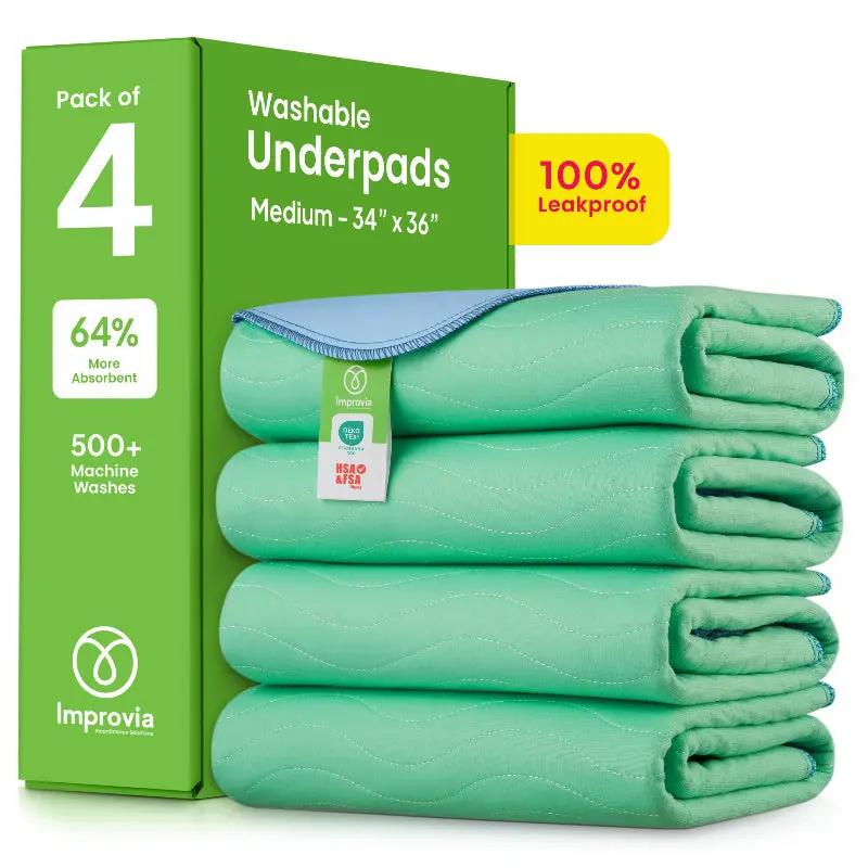 Improvia Washable Underpads, Reusable Bed Pad 4 Pack